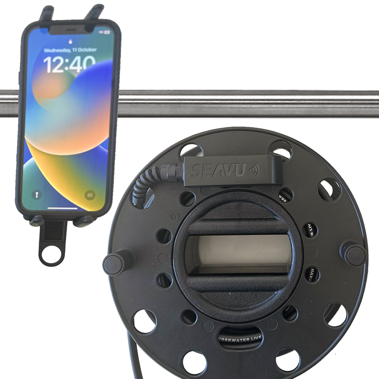 Phone mount with Seavu hand reel