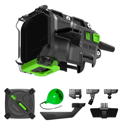 Seavu Explorer Adventure Kit with underwater housing, cable reel, and accessories for fishing and research