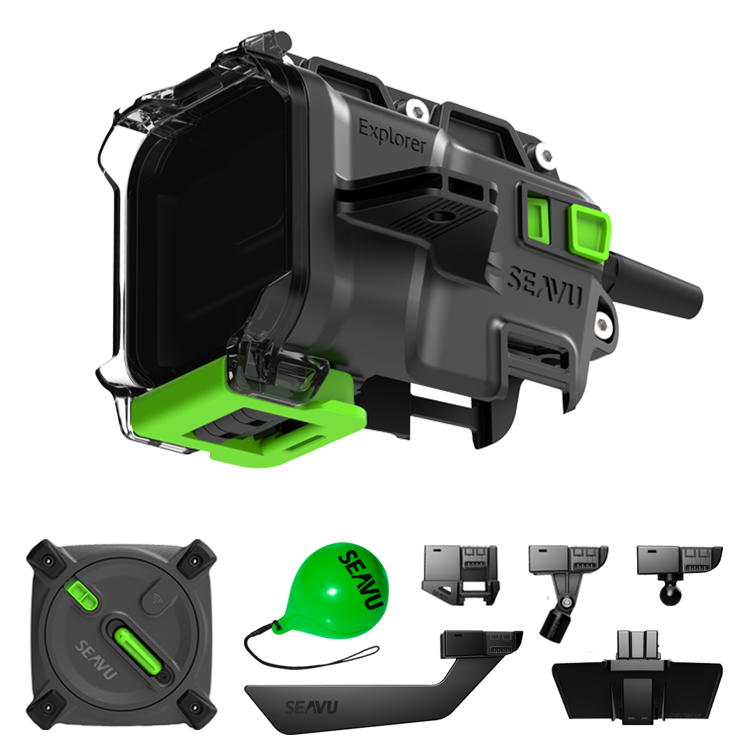 Seavu Explorer Adventure Kit with underwater housing, cable reel, and accessories for fishing and research