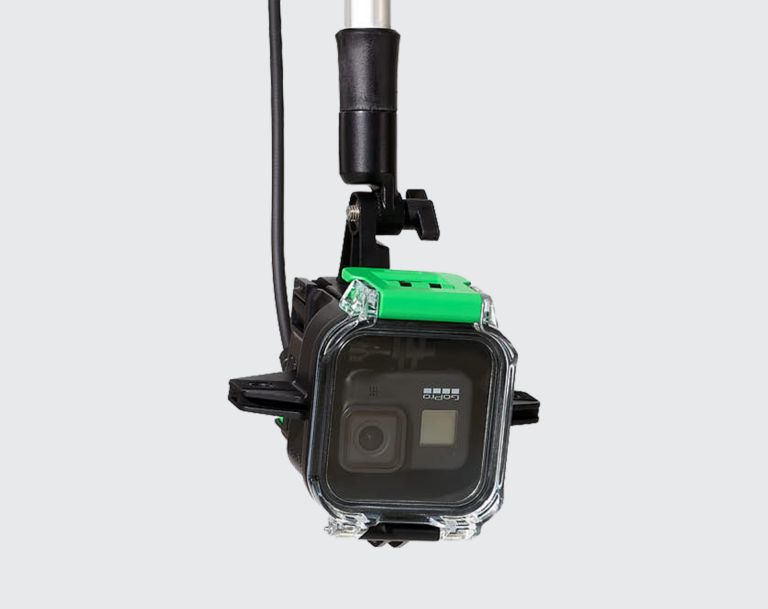 Seavu Explorer underwater camera housing mounted on extension pole using Explorer Pole Mount