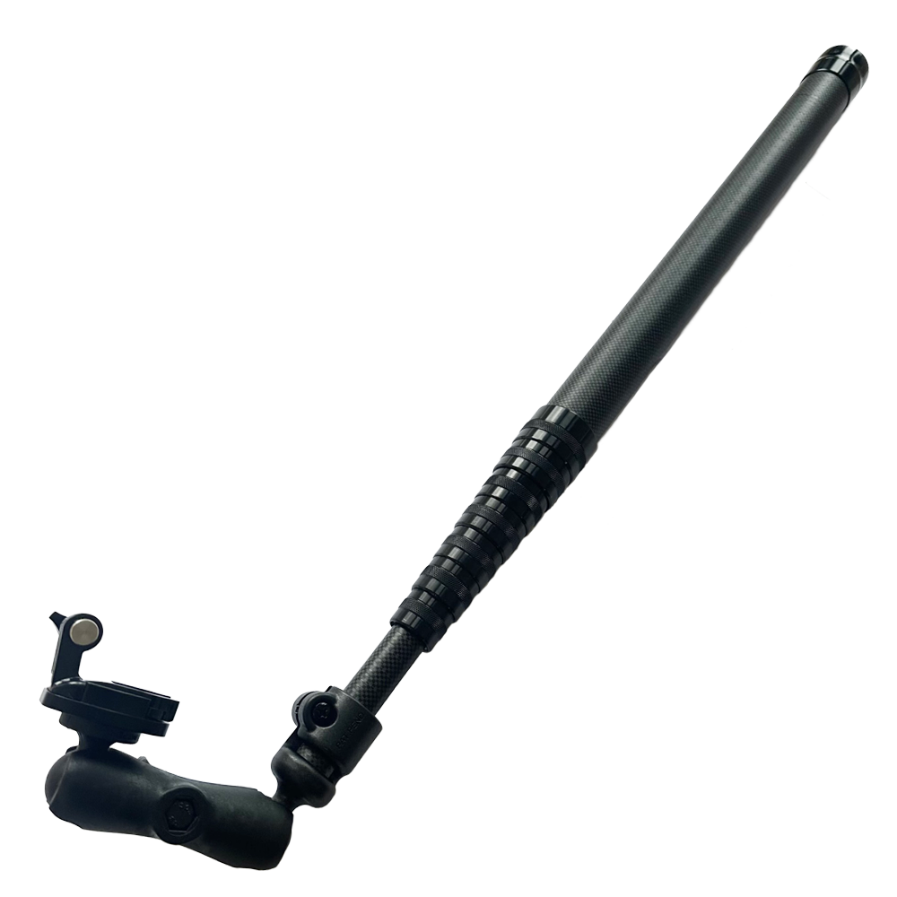 Telescopic carbon fibre extension pole with Seavu camera mount for underwater live streaming